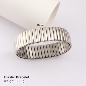 Detailed view of 18mm elastic stainless steel bracelet weighing 33.3g with silver finish