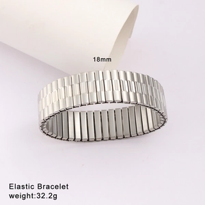 Detail of 18mm wide elastic stainless steel bracelet with watchband style texture