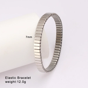 7mm elastic silver stainless steel bracelet showing stretchable links and industrial style