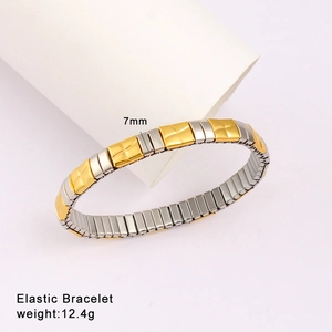 7mm wide elastic watchband bracelet in two-tone gold and silver stainless steel