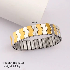 Detail of 14mm two-tone elastic stainless steel bracelet with silver and gold links