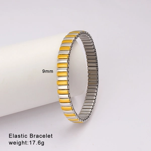 Elastic 9mm silver and gold metal watch-style link bracelet weighing 17.6g