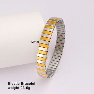 Detail view of 12mm elastic bicolor stainless steel bracelet weighing 23.5 grams