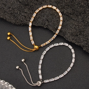 Elegant gold and silver adjustable tennis bracelets with square zircon stones for women