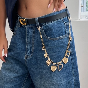 Metal Heart Pendant Jeans Chain Hip Hop Punk Style Waist Belt Accessory For Women Gold Silver Alloy Decorative Chain