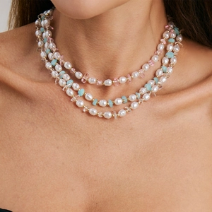 Boheemse Onregelmatige Steen Imitatie Kunstparel Kralen Ketting Voor Vrouwen Verguld Roze Blauw Transparante Choker Sieraden