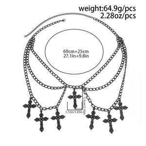 Gothic multilayer waist chain with cross pendants showing detailed product measurements