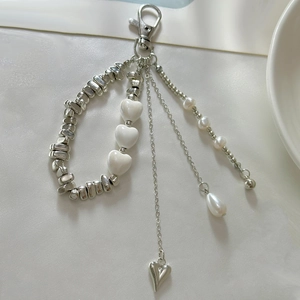 Minimalist Alloy Heart Imitation Artificial Pearl Multi Layer Pants Chain For Women Fashion Bag Charm Keychain Jewelry Gift