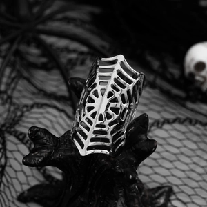 Gothische spinnenweb ring van opengewerkt zilver metaal voor Halloween feest