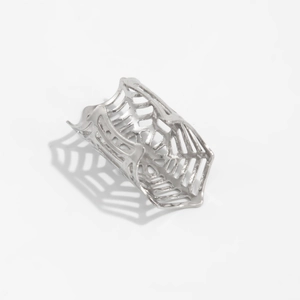 Zilveren spinnenweb open ring met creatieve holle geometrische metaalstructuur