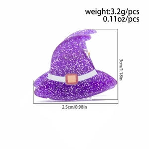 Détail d'une pince à cheveux chapeau de sorcier violet pailleté avec dimensions