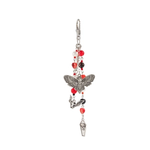 Gothic beaded chain with cross heart, skull coffin and bat pendants for Halloween style