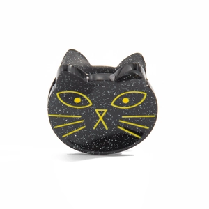Pince à cheveux chat noir pailleté avec détails jaunes pour accessoire d'Halloween