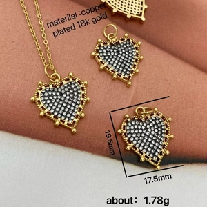 18K gold-plated copper heart pendant necklace with micro-pave white zircon stones
