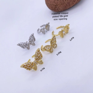 18K gold plated butterfly rings with zircon crystals and adjustable opening band