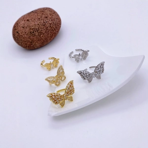 Elegant butterfly zircon rings set in gold and silver plating with minimalist opening