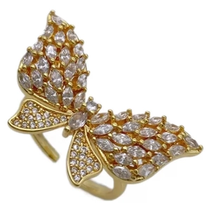 Exquisite 18K gold butterfly ring featuring sparkling zircon stones on a white background