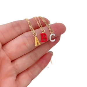18K gold plated necklace with colorful enamel alphabet pendants A B C in yellow red white