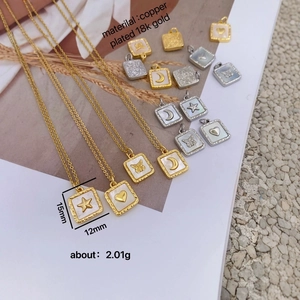 18K gold plated copper square shell pendants with star, moon and butterfly charms