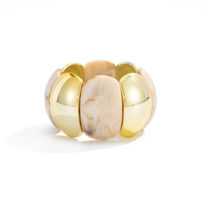 Elastic bracelet with alternating gold metal segments and marble textured resin beads