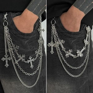 Chaîne de pantalon hip-hop multicouche avec pendentifs croix gothiques sur jean