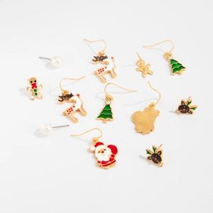 Detailset Weihnachtsohrringe mit Weihnachtsmann, Rentier und festlichen Emaille-Symbolen