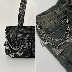 Gothic Punk Moth Skull Cross Pendant Layered Metal Chain Bag Accessory Trouser Chain Hip Hop Style Fashion Decoration