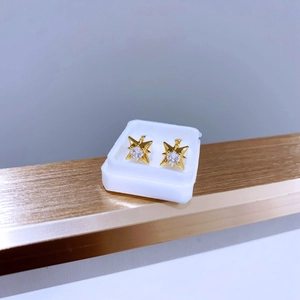Detailansicht der sternförmigen Titanstahl-Ohrstecker mit funkelnden Zirkonia in Gold