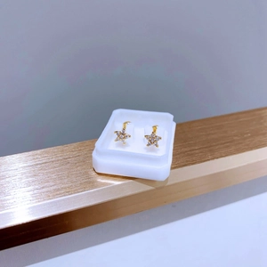 Detailansicht goldener Stern-Ohrstecker mit weißen Zirkonia in einer weißen Geschenkbox