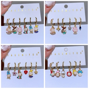 Westlicher Stil Emaille Cartoon Figuren Ohrringe Set Kupfer Vergoldet Zirkonia Hängeohrringe Für Damen Mädchen Schmuck