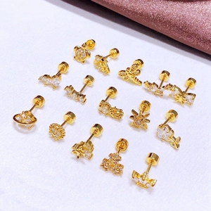 Luxus Vergoldete Kupfer Zirkonia Ohrstecker Mit Edelstahl Stift Herz Blume Tier Winzige Piercing Schmuck Für Damen