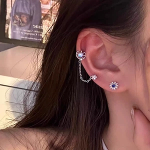 Doppel-Piercing Kette Ohrring Set aus Chirurgenstahl mit Stern und Sonnenblume