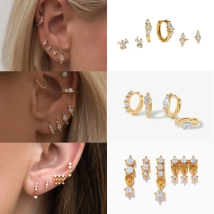 Trendige Kupfer Vergoldete Ohrring-Sets Mit Zirkonia Wassertropfen Schlange Blume 925 Silber Ohrstecker-Stift Schmuck