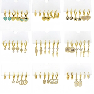 Real Gold Plated Copper Zircon Earring Collection Heart Evil Eye Star Moon Enamel Hamsa Hand Fashion Jewelry For Women
