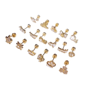 Goldenes Edelstahl-Ohrstecker-Set mit Zirkonia-Steinen und Schraubkugel-Verschluss