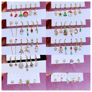 Pendientes de Navidad Cobre Zirconia Perla Artificial de Imitación Con Poste de Plata de Ley 925 Joyería Festiva para Mujer