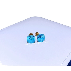 Paar 8mm quadratische blaue Zirkon Ohrstecker mit goldenen Titan-Stahl-Schrauben