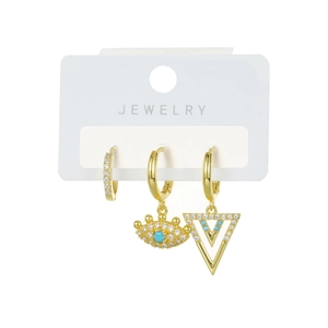 Set aus 18K vergoldeten Ohrringen mit Zirkonia und türkisfarbenem Auge-Anhänger-Detail