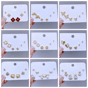 Elegant Vergoldet Kupfer Ohrstecker Set Mit 925 Sterlingsilber Ohrstecker-Stift Zirkonia Perle Herz Stern Ohrringe Für Damen Schmuck