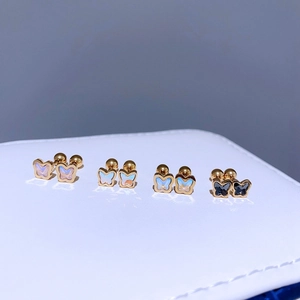 Bunte Kristall Schmetterling Ohrringe Set aus poliertem goldfarbenem Stahl mit Schraubverschluss