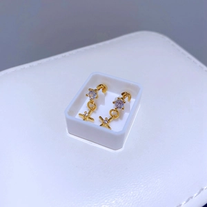 Detail von goldenen Sternohrringen mit Zirkonia-Besatz auf weißem Displayständer