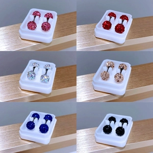 Surgical steel cartilage stud earrings with sparkling crystal balls in six vibrant colors