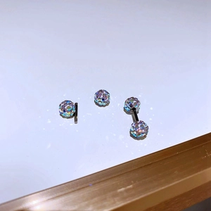 Surgical steel cartilage stud earrings with sparkling AB crystal disco balls and screw backs