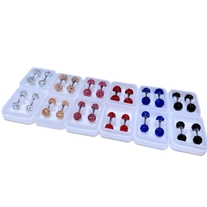 Barbell stud earrings with sparkling pavé crystal spheres in various vibrant colors