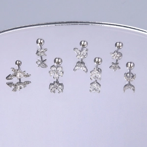 Funkelndes Zirkonia-Ohrstecker-Set mit Herz-, Blumen- und Sterndesigns in Silber
