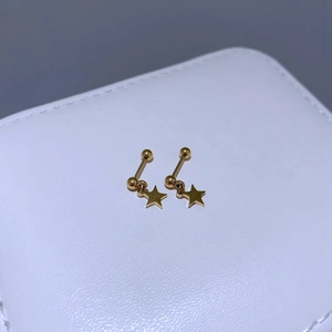 Detailansicht der goldenen Stern-Ohrringe aus Titanstahl mit Schraubverschluss