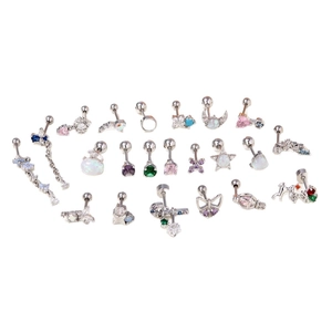 Buntes Zirkonia-Ohrstecker-Set aus Titanstahl mit Stern Herz Blume Mond Formen