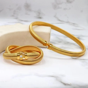 18K gold plated Tubogas jewelry set with necklace and ring featuring zircon stone accents