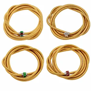 Stainless Steel Spiral Wrap Bangle For Women Inlaid Colored Zircon Retro Western Multi-Layer Stackable Jewelry Gift