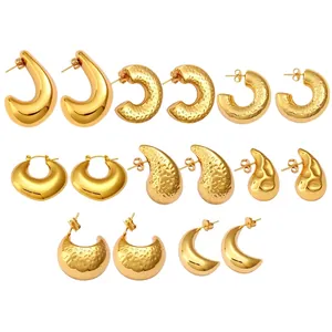 Moderne Geometrische Edelstahl Ohrringe Für Damen Gold Vergoldet Hohl Wassertropfen C-Form Creolen Alltag Schmuck Geschenk